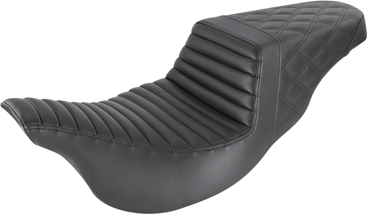 SADDLEMEN Step-Up Seat - Front Tuck-n-Roll/Rear Lattice Stitch - Black - FL '08-24 808-07B-176