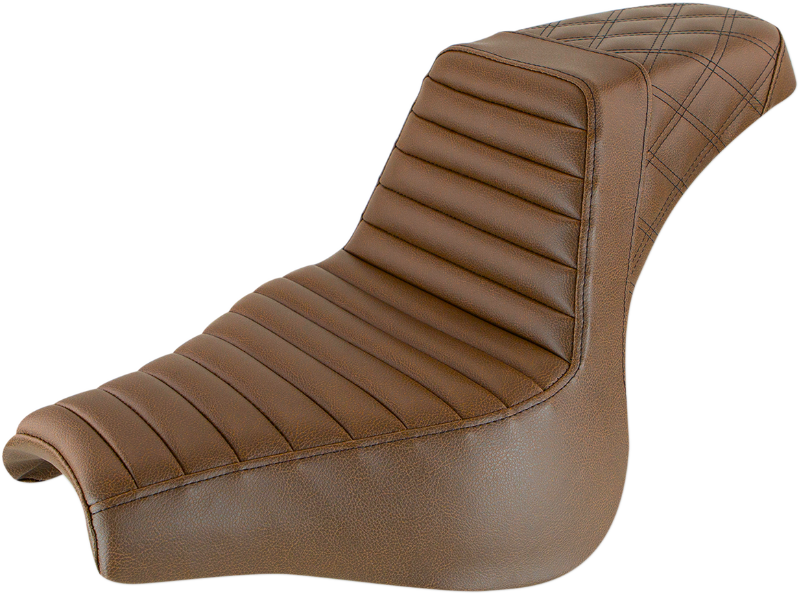 SADDLEMEN Step-Up Seat - Front Tuck-n-Roll/Rear Lattice Stitch - Brown - FXFB/S '18-'23 818-28-176BR