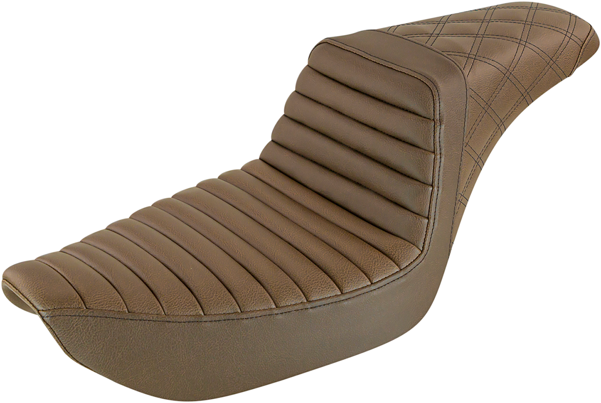 SADDLEMEN Step-Up Seat - Front Tuck-n-Roll/Rear Lattice Stitch - Brown - Dyna 896-04-176BR