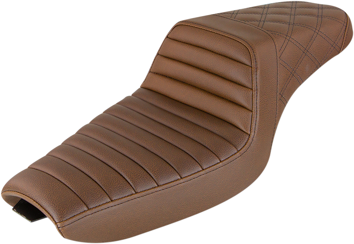 SADDLEMEN Step-Up Seat - Front Tuck-n-Roll/Rear Lattice Stitch - Brown 807-03-176BR
