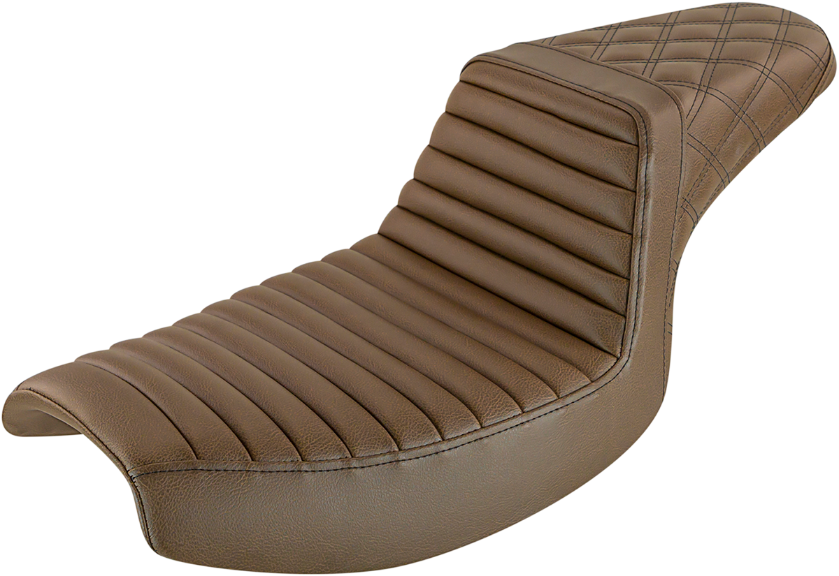 SADDLEMEN Step-Up Seat - Front Tuck-n-Roll/Rear Lattice Stitch - Brown 882-09-176BR