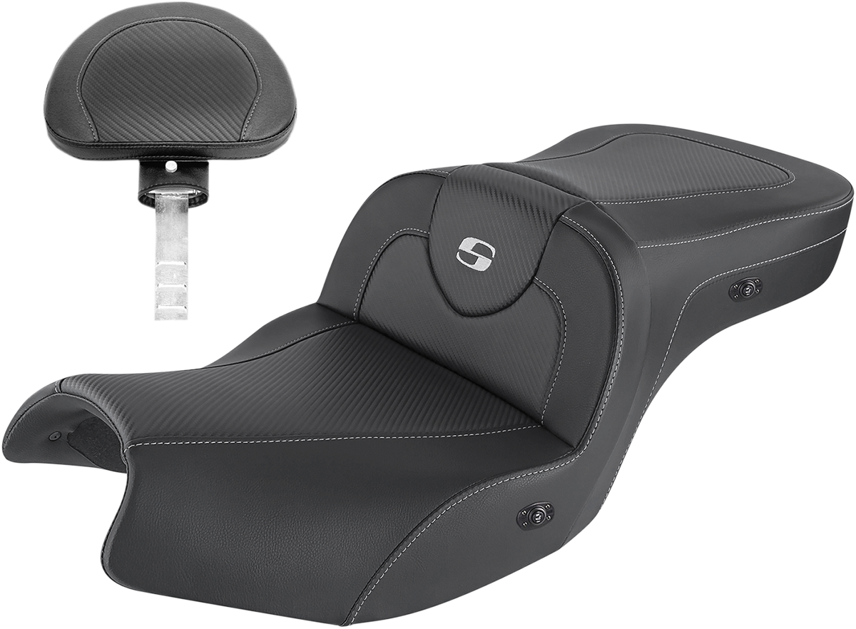 SADDLEMEN Heated Roadsofa™ Seat - Carbon Fiber - With Backrest - Black - Indian I20-06-185BRHCT