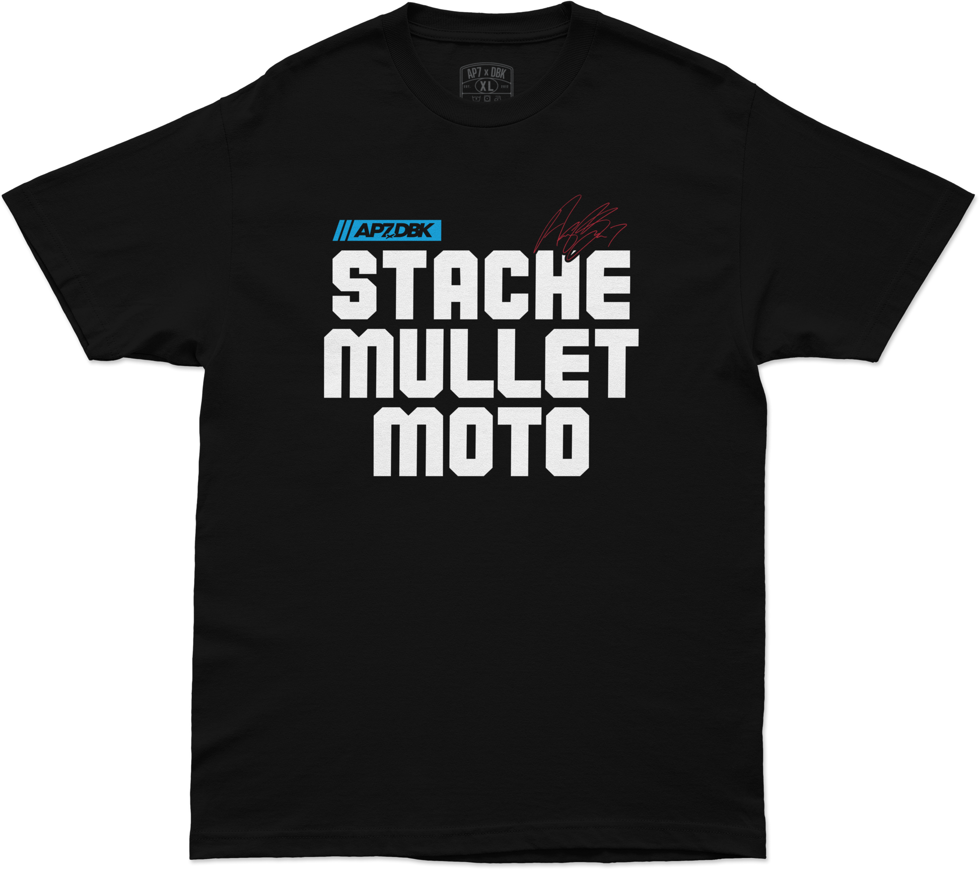 Stache Mullet Moto Tee Black Lg
