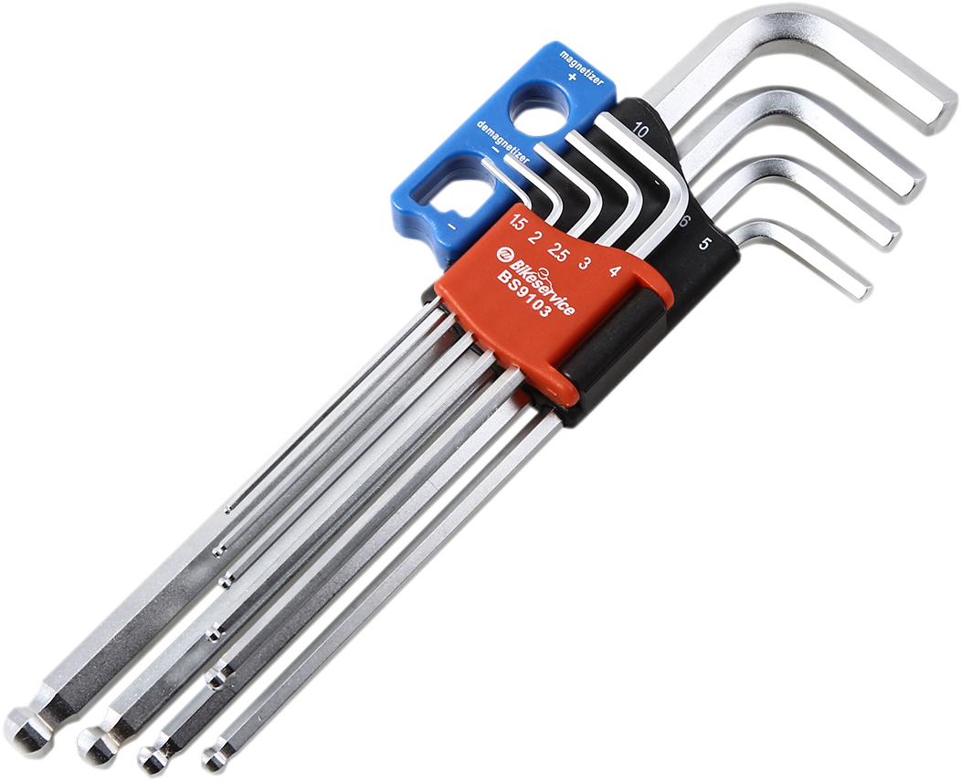 BIKESERVICE Key Set - Extra Long/Magnetic - Hex/Ball End BS9103