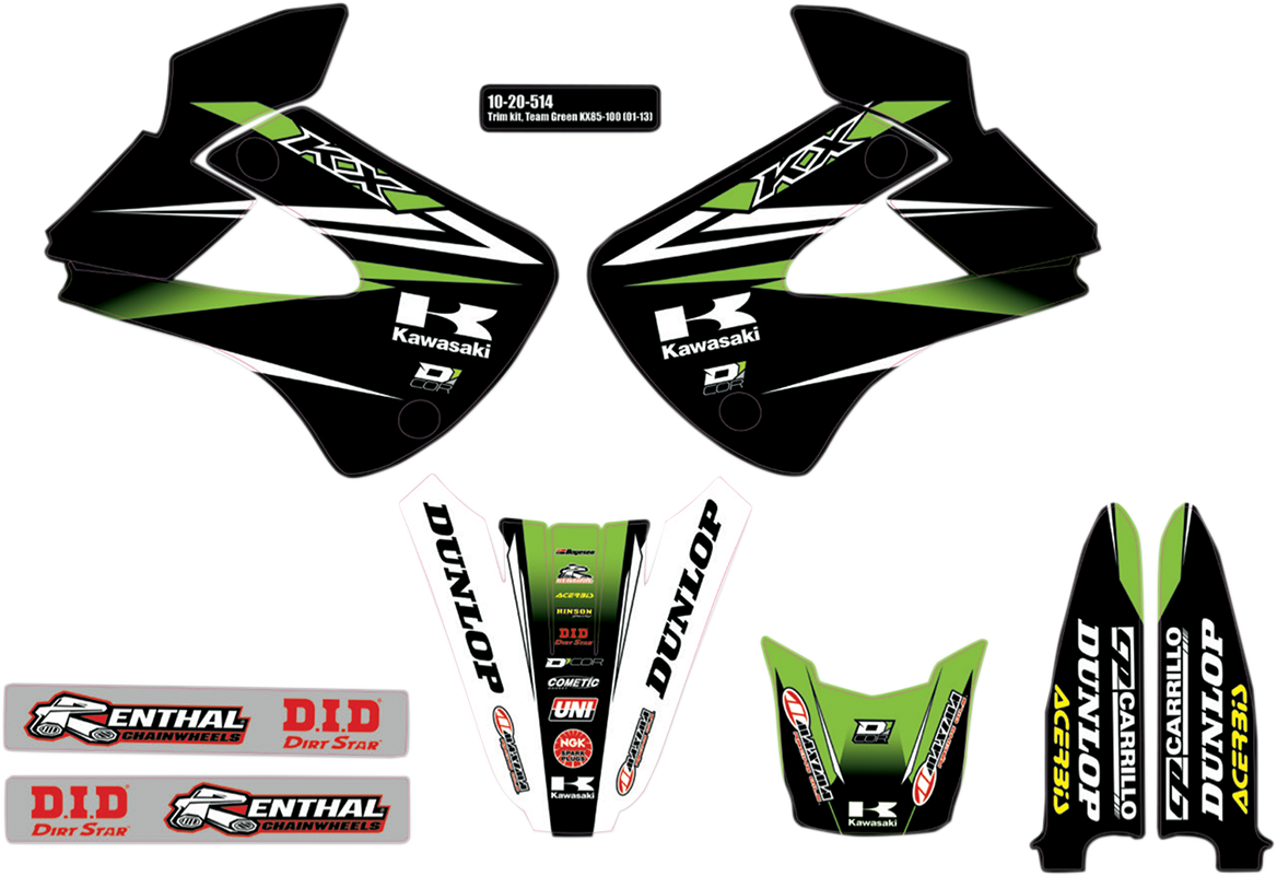 D'COR VISUALS Graphics and Trim Kit - Team Green - Kawasaki 10-20-514