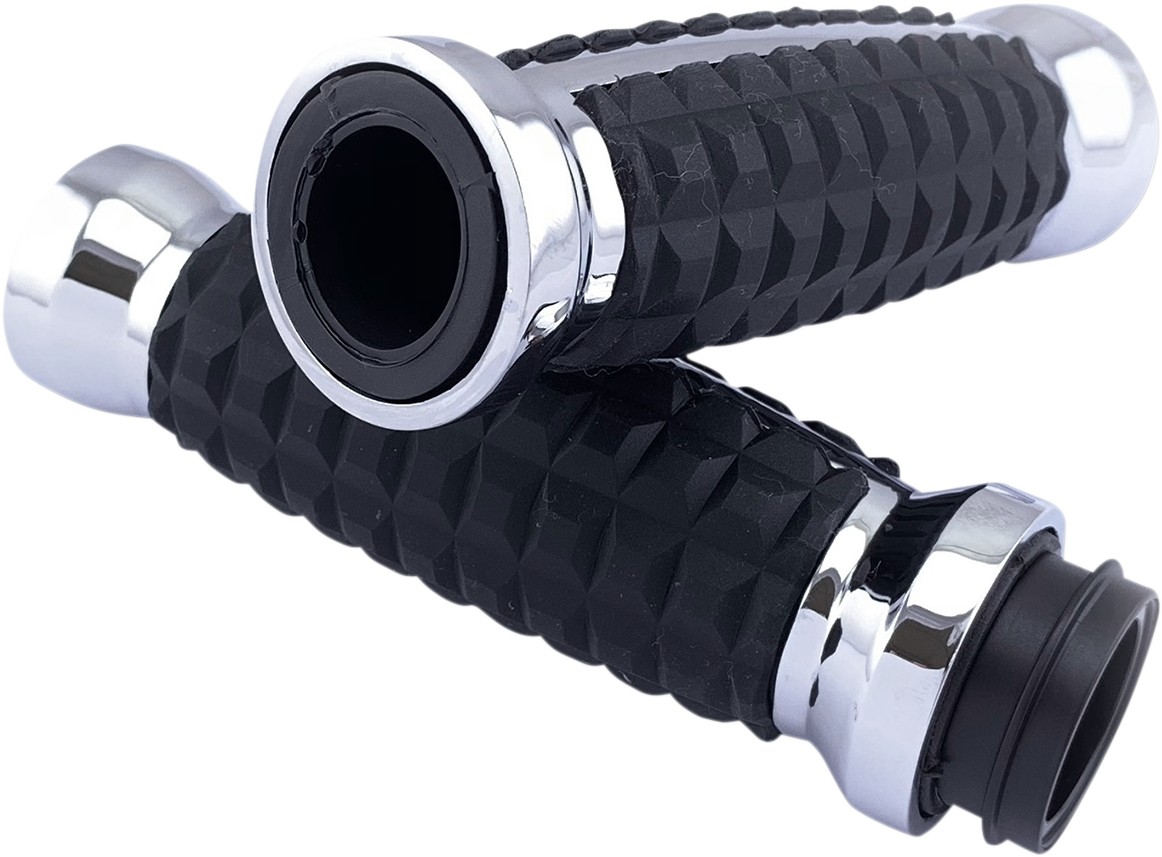 DRAG SPECIALTIES Grenade Grips - TBW - Chrome H17-05C6CT