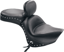 MUSTANG Seat - Wide Touring - With Driver Backrest - One-Piece - Chrome Studded - Black w/Conchos 79416
