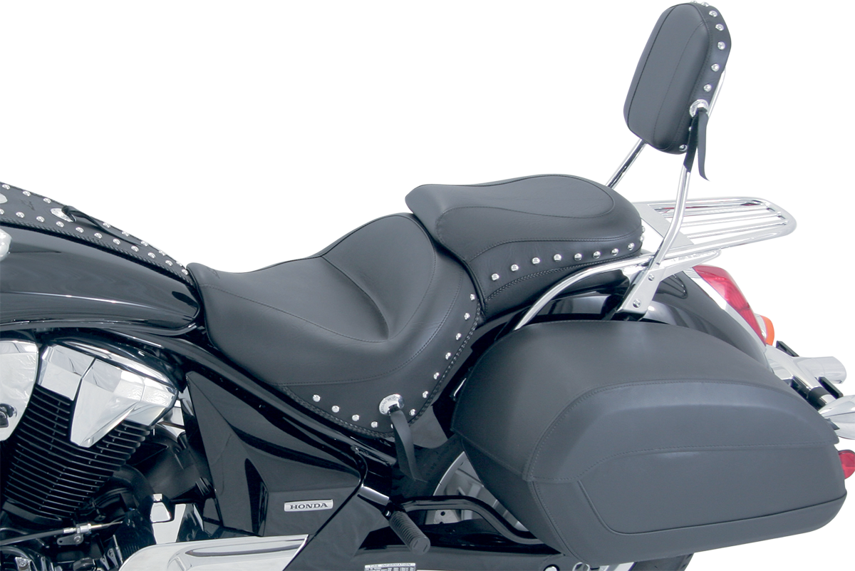 MUSTANG Seat - Wide - Touring - Without Backrest - One-Piece - Chrome Studded - Black w/Conchos 76640