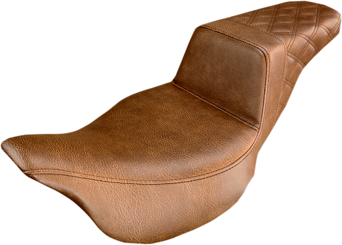 SADDLEMEN Step-Up Seat - Rear Lattice Stitch - Brown - FL '08-'24 808-07B-173BR