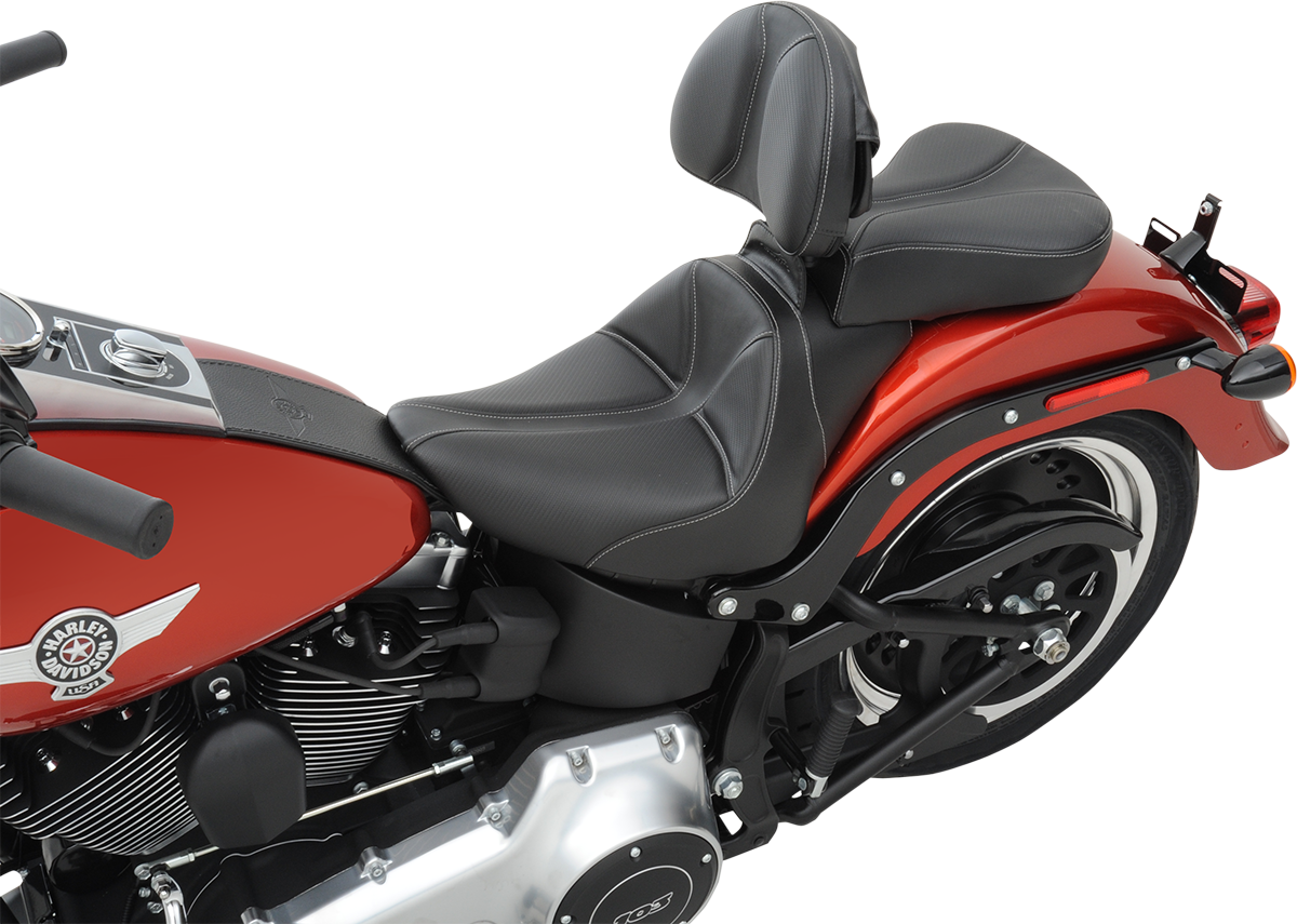 SADDLEMEN Dominator Solo Seat - w/o Backrest - Black w/ Gray Stitching - FL/FX '06-'17 806-12-0042