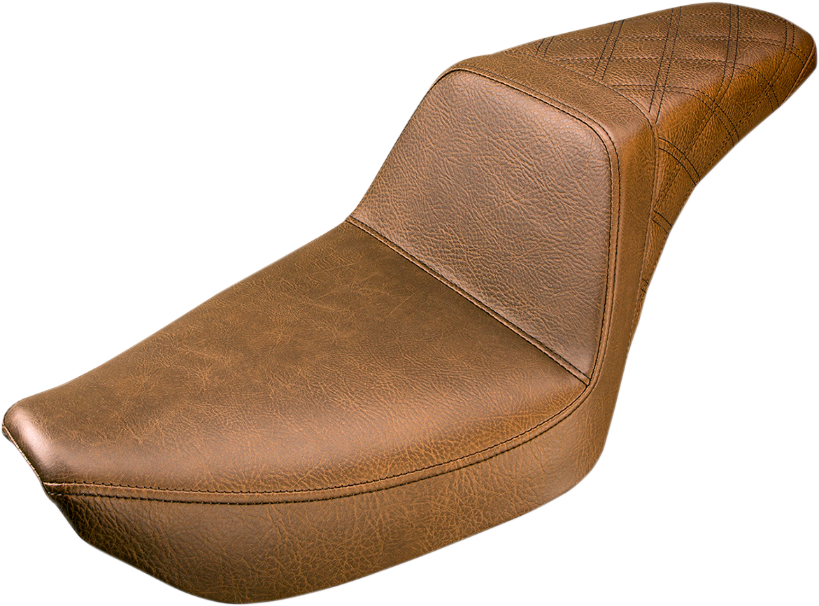 SADDLEMEN Step-Up Seat - Rear Lattice Stitched - Brown - Dyna 896-04-173BR