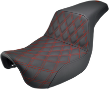 SADDLEMEN Step-Up Seat - Front Lattice Stitch/With Red Stitching - Black - Dyna 806-04-172RD
