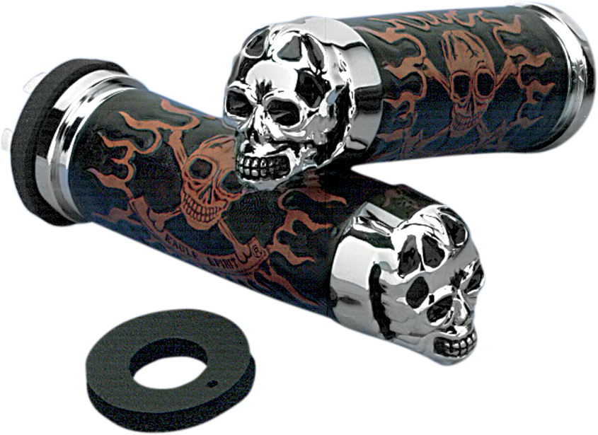 DRAG SPECIALTIES Skull Grips - Plain Eyes - Chrome 74693B