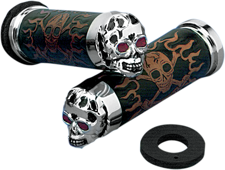 DRAG SPECIALTIES Skull Grips - Red Eyes - Chrome 17-0505CDTS