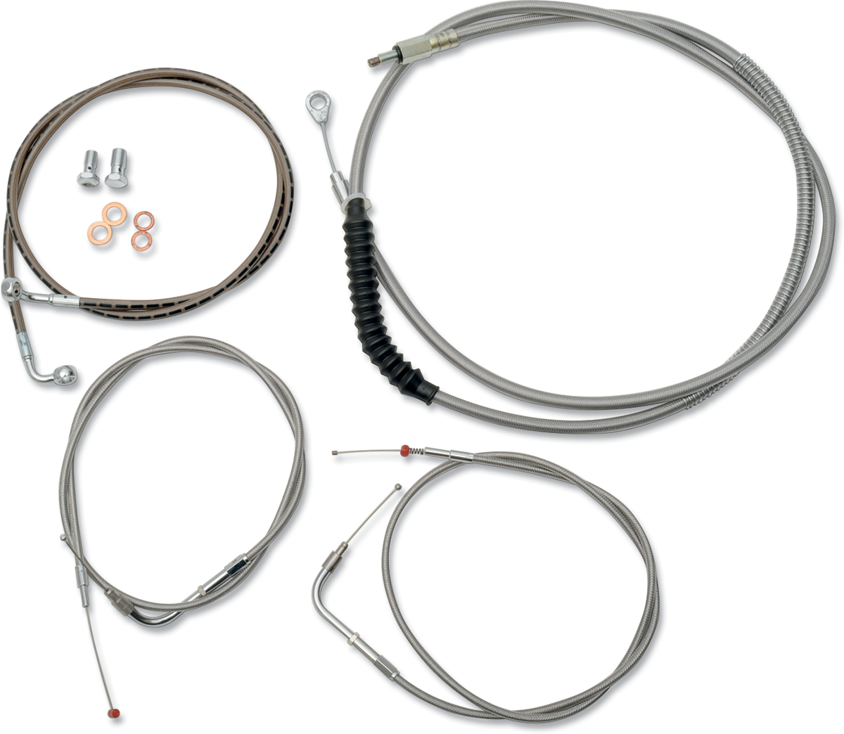 LA CHOPPERS Standard Stainless Braided Handlebar Cable/Brake Line Kit - 12"-14" Ape Hangers - '00-'06 FXST LA-8130KT-13