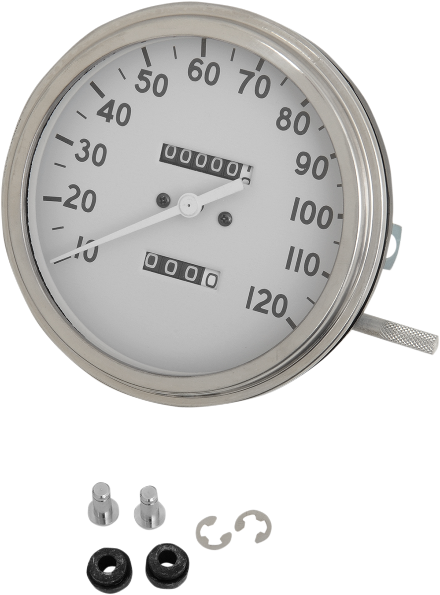 DRAG SPECIALTIES 5" MPH FL-'36-'40 Style 1:1 Speedometer - White Face 70842M