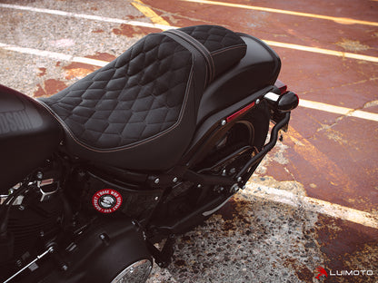 LUIMOTO (Hex-Diamond) Rider Seat Covers for the HARLEY DAVIDSON Fat Bob (2018+)
