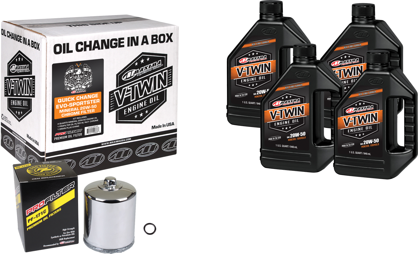 V Twin Oil Change Kit Evo Mineral Chrome Filer