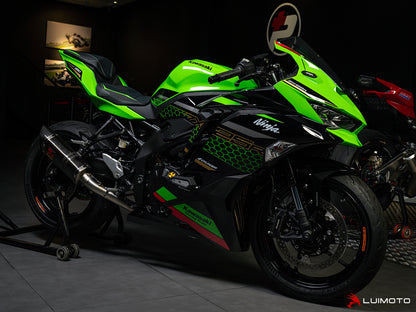 LUIMOTO SPORT Rider Seat Cover for the KAWASAKI Ninja ZX-25R (2020+) and ZX4RR (2023+)