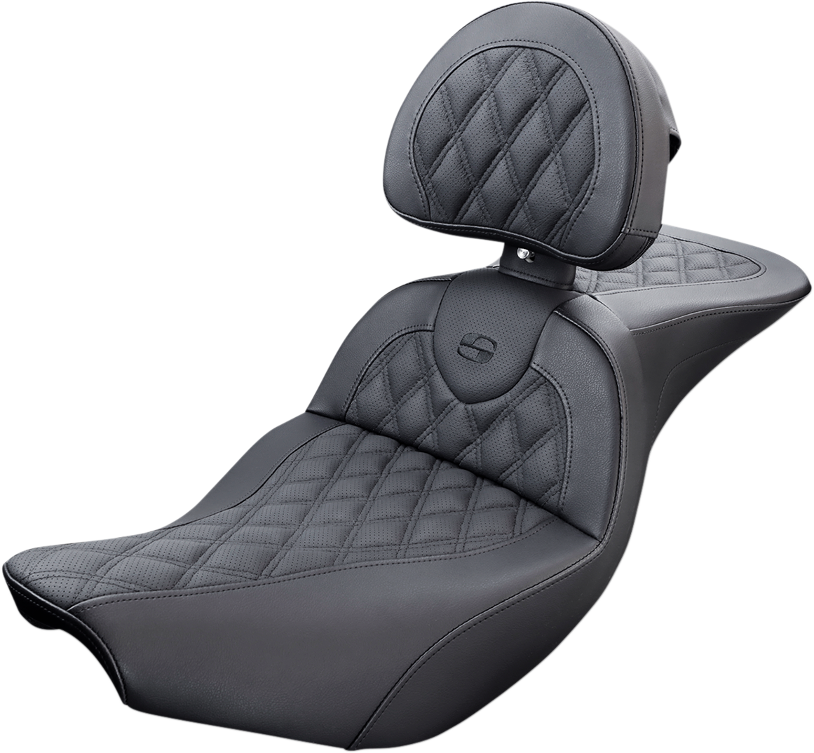 SADDLEMEN Roadsofa™ Seat - with Backrest - Lattice Stitch - Black - Indian '14-'24 I14-07-182BR