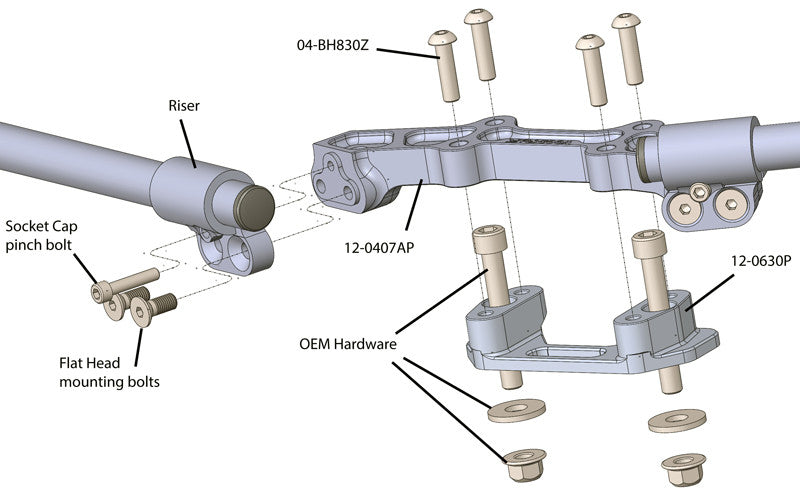 Woodcraft Ducati Monster 821 (15-17) / 1200 /S (14-16) Clipon Riser Adapter Plate With Bars
