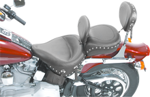 MUSTANG Wide Solo Seat - With Backrest - Black - Studded w/ Concho - FLST/FXST '00-'06 79120
