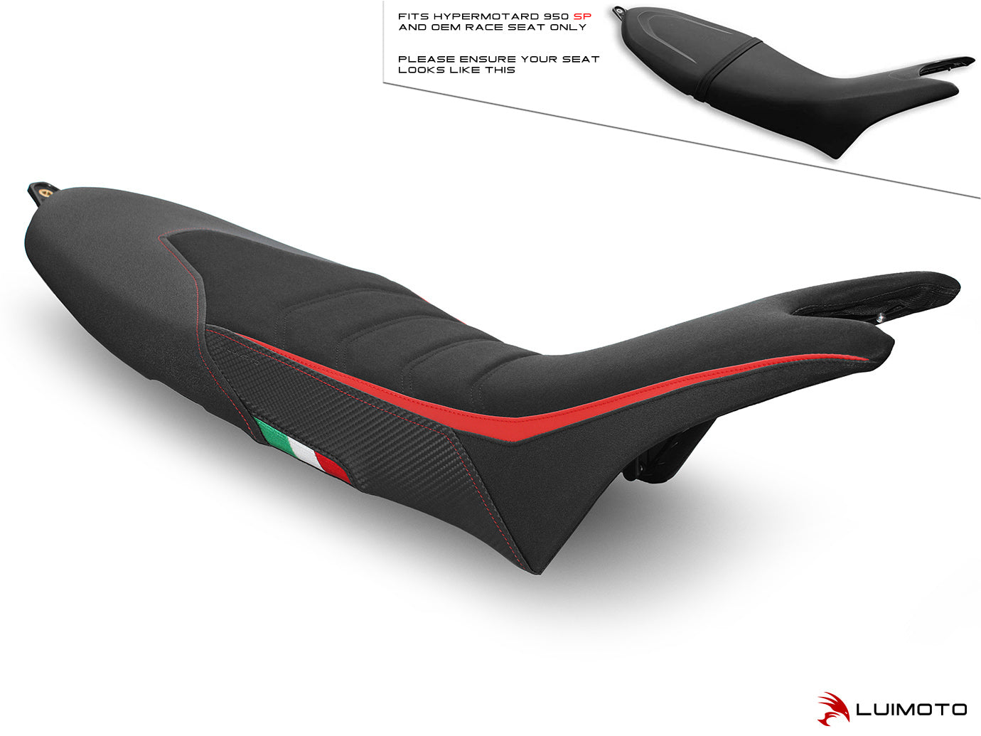 LUIMOTO Veloce Rider Seat Cover for the DUCATI HYPERMOTARD 950 SP / RVE (2019+) (Fits OE RACE SEAT)