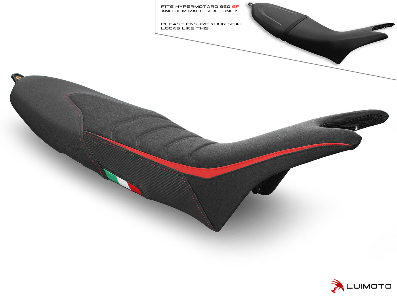 LUIMOTO Veloce Rider Seat Cover for the DUCATI HYPERMOTARD 950 SP / RVE (2019+) (Fits OE RACE SEAT)