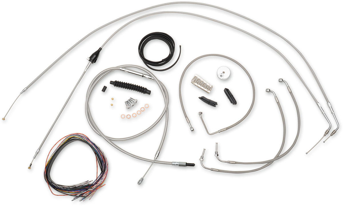 LA CHOPPERS Complete Stainless Braided Handlebar Cable/Brake Line Kit - 18"-20" Handlebars - '07 FLH LA-8005KT2B-19
