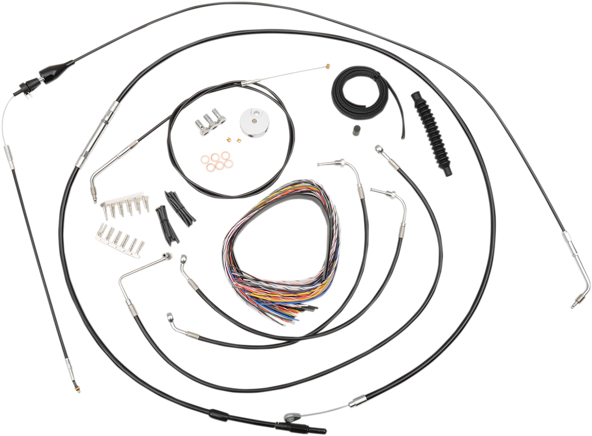 LA CHOPPERS Complete Black Vinyl Braided Handlebar Cable/Brake Line Kit - 18"-20" Handlebars - '07 FLH LA-8005KT2B-19B