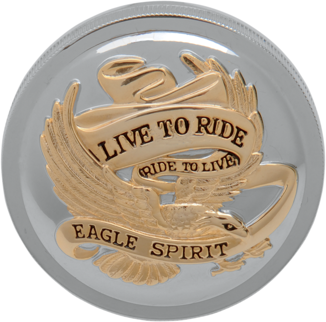 DRAG SPECIALTIES "Live to Ride" Gas Cap - Vented - Chrome with Gold 72647