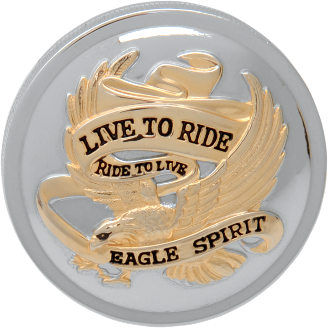 DRAG SPECIALTIES "Live to Ride" Gas Cap - Non-Vented - Chrome with Gold 72646