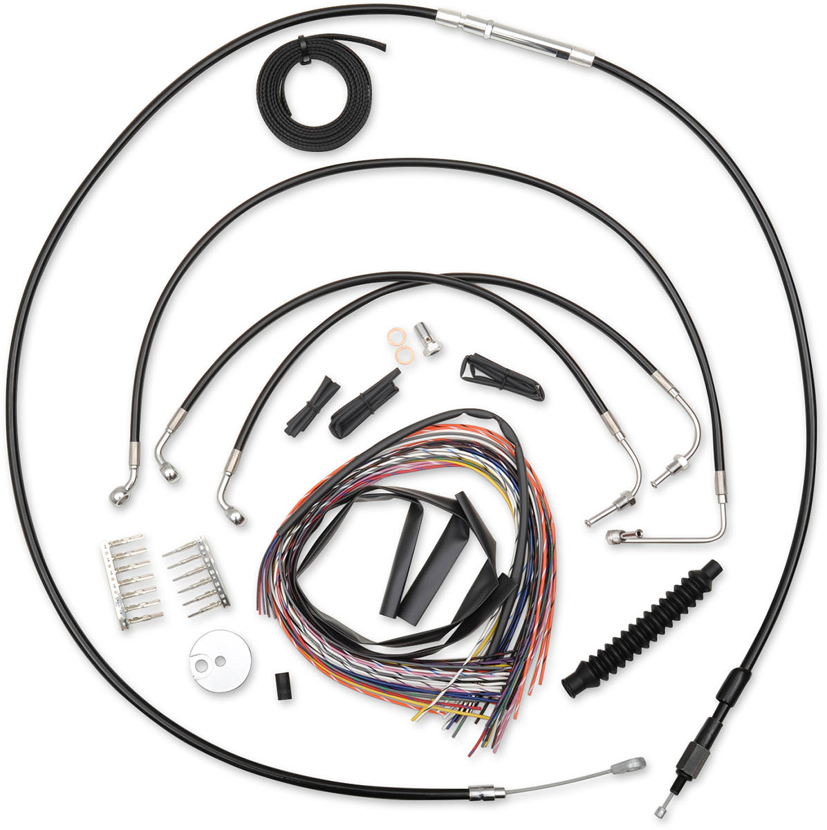 LA CHOPPERS Complete Black Vinyl Braided Handlebar Cable/Brake Line Kit - 15"-17" Handlebars - '08-'13 FL LA-8010KT2-16B