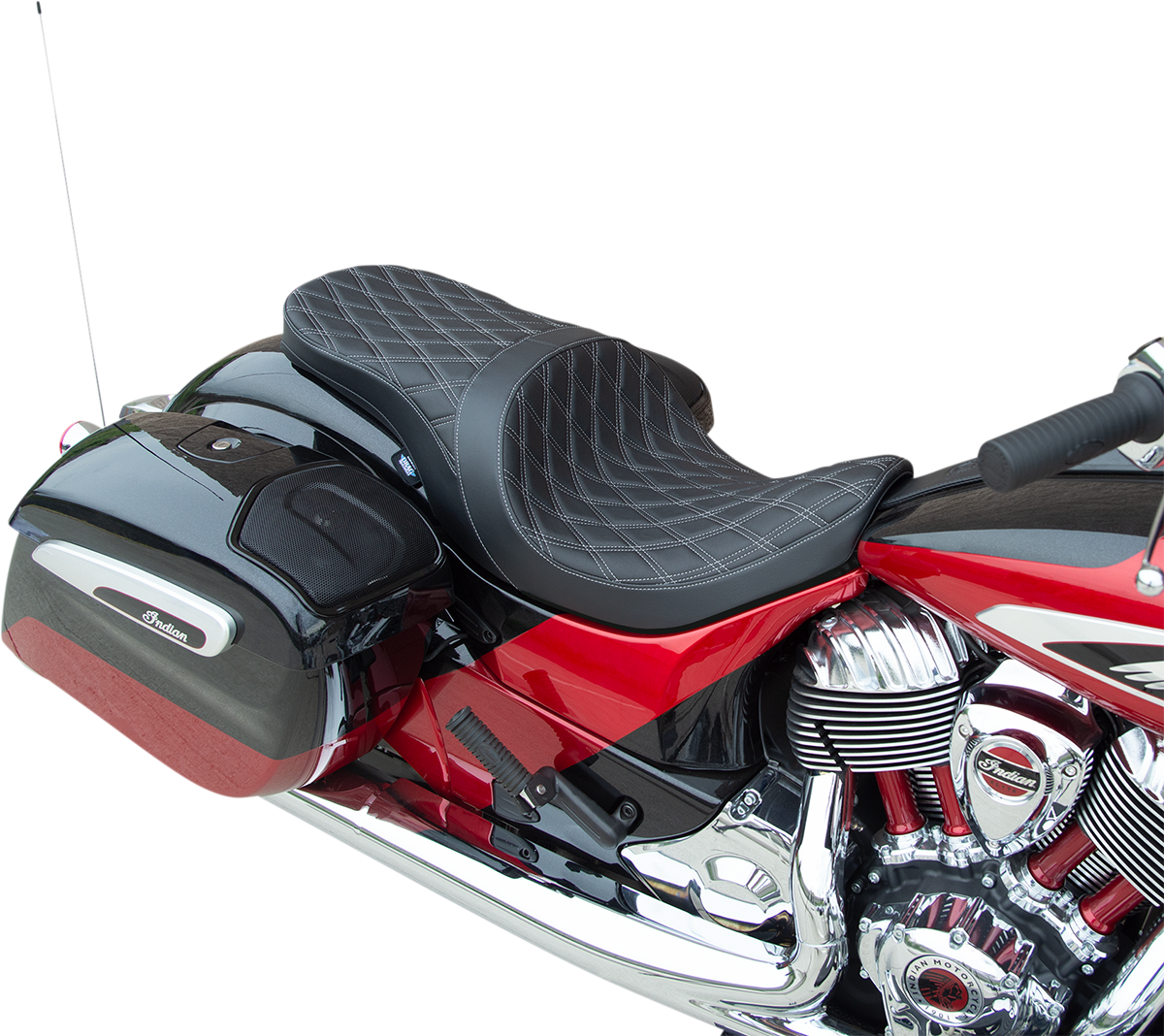 DRAG SPECIALTIES SEATS Low Profile Touring Seat - Double Diamond - Silver Stitch - Solar Refelctive - Indian '14-'22 0810-2275