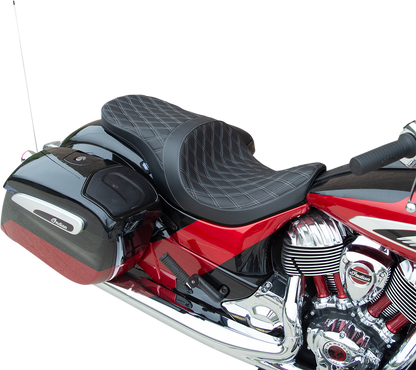 DRAG SPECIALTIES SEATS Low Profile Touring Seat - Double Diamond - Silver Stitch - Solar Refelctive - Indian '14-'22 0810-2275