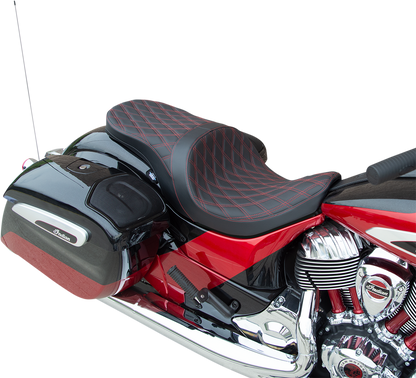 DRAG SPECIALTIES SEATS Low Profile Touring Seat - Double Diamond - Red Stitch - Solar Reflective - Indian '14-'22 0810-2276