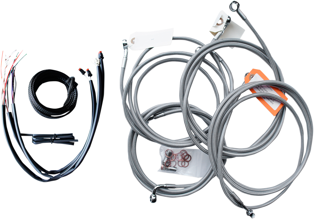 LA CHOPPERS Complete Stainless Braided Handlebar Cable/Brake Line Kit - Mini Handlebars - '14-'15 FL LA-8052KT2-08