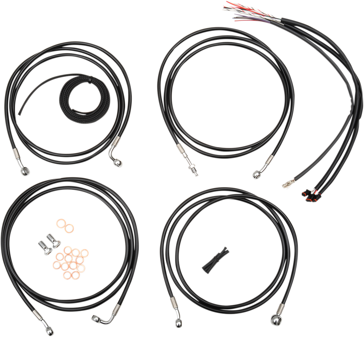 LA CHOPPERS Complete Black Vinyl Braided Handlebar Cable/Brake Line Kit - 12"-14" Handlebars - '14-'15 FLH LA-8052KT2-13B