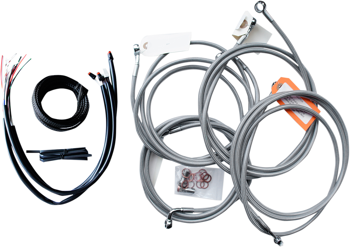 LA CHOPPERS Complete Stainless Braided Handlebar Cable/Brake Line Kit - 18"-20" Handlebars - '16 Touring LA-8053KT2-19