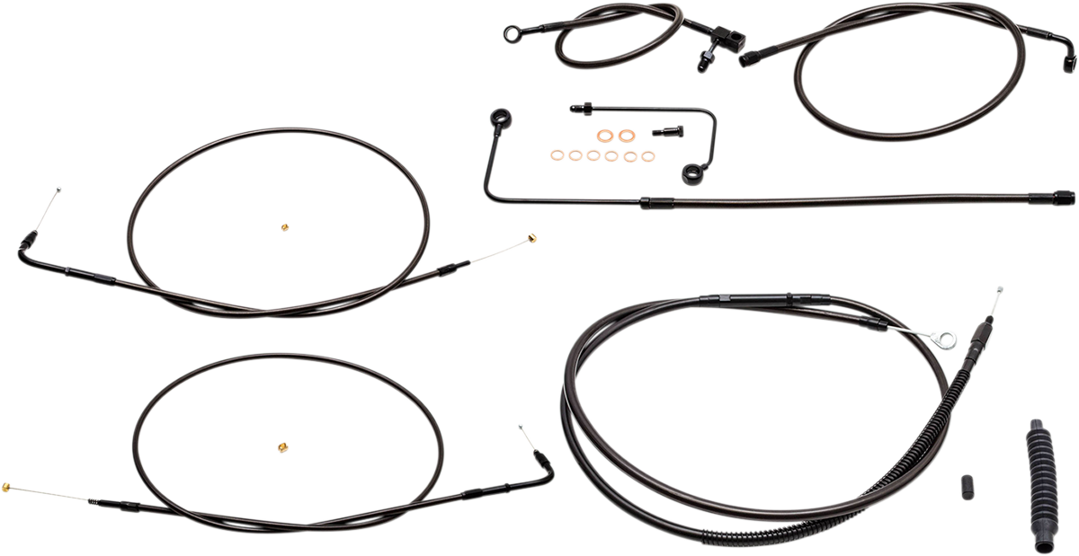 LA CHOPPERS Standard Midnight Braided Handlebar Cable/Brake Line Kit - 18"-20" Ape Hangers - '15 FLS LA-8151KT-19M