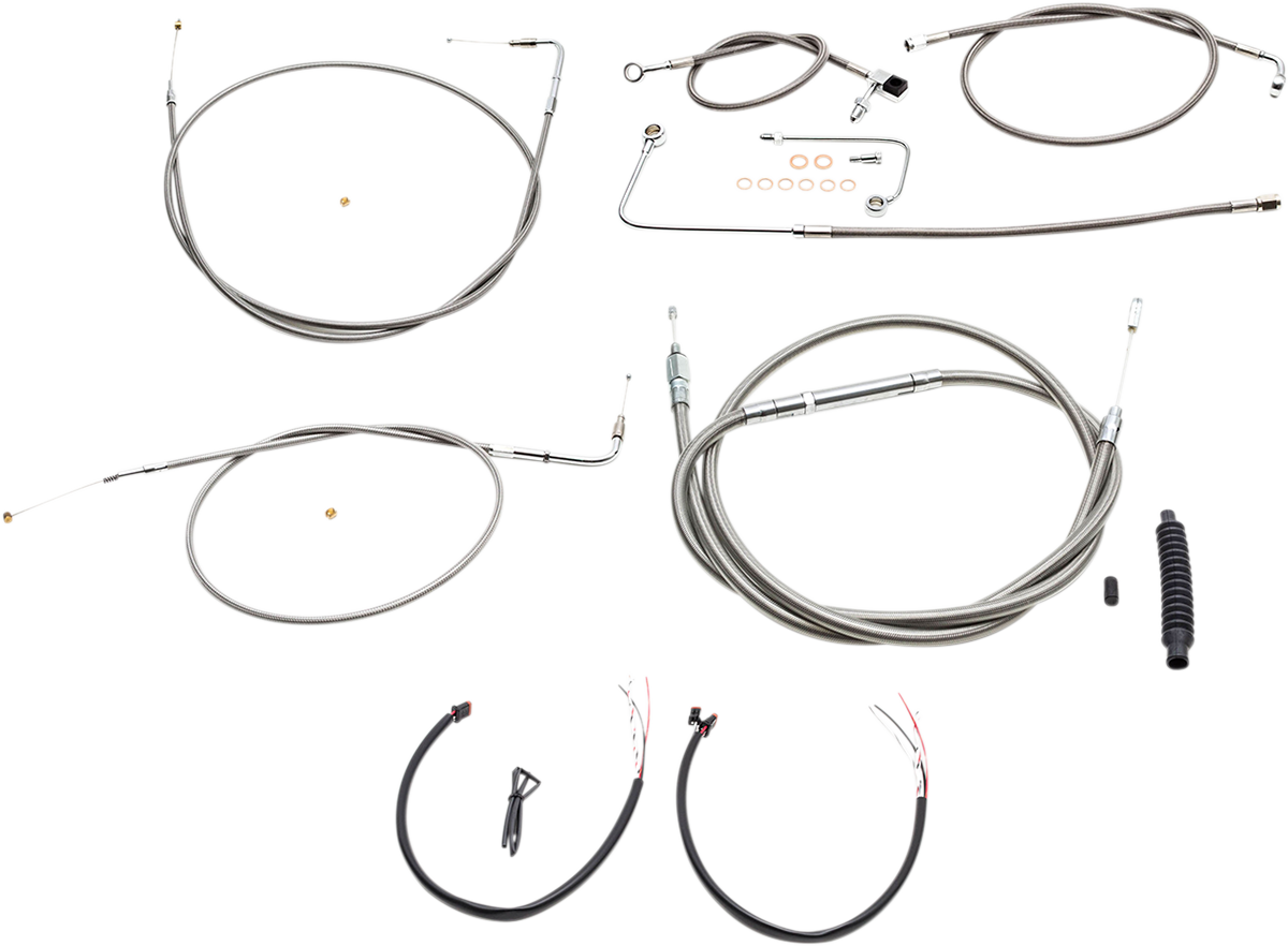 LA CHOPPERS Complete Stainless Braided Handlebar Cable/Brake Line Kit - 15"-17" Handlebars - '15 FLS LA-8151KT2A-16