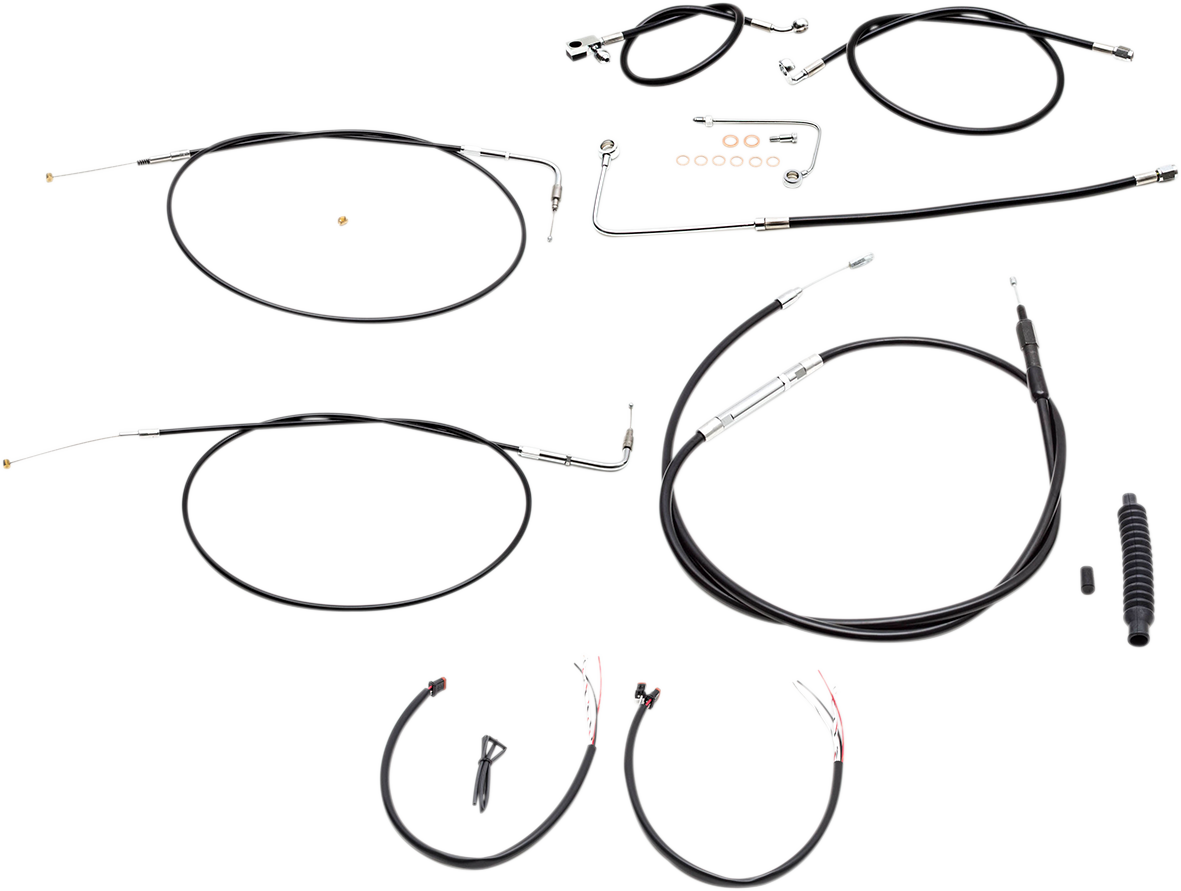 LA CHOPPERS Complete Black Vinyl Braided Handlebar Cable/Brake Line Kit - 18"-20" Handlebars - '15 FLS LA-8151KT2A-19B