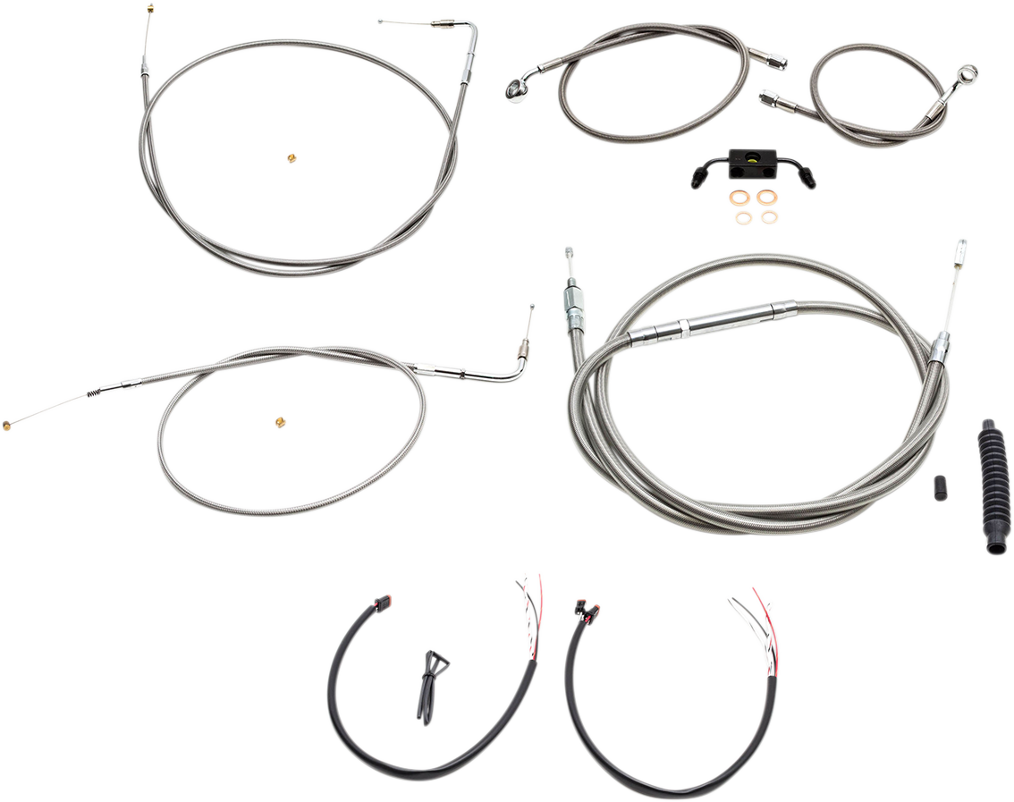 LA CHOPPERS Complete Stainless Braided Handlebar Cable/Brake Line Kit - 12"-14" Handlebars - '12-'17 FXDB/C LA-8211KT2-13