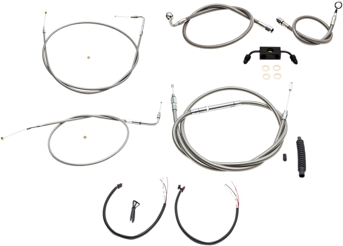 LA CHOPPERS Complete Stainless Braided Handlebar Cable/Brake Line Kit - 15"-17" Handlebars - '13-'22 Sportster LA-8321KT2-16