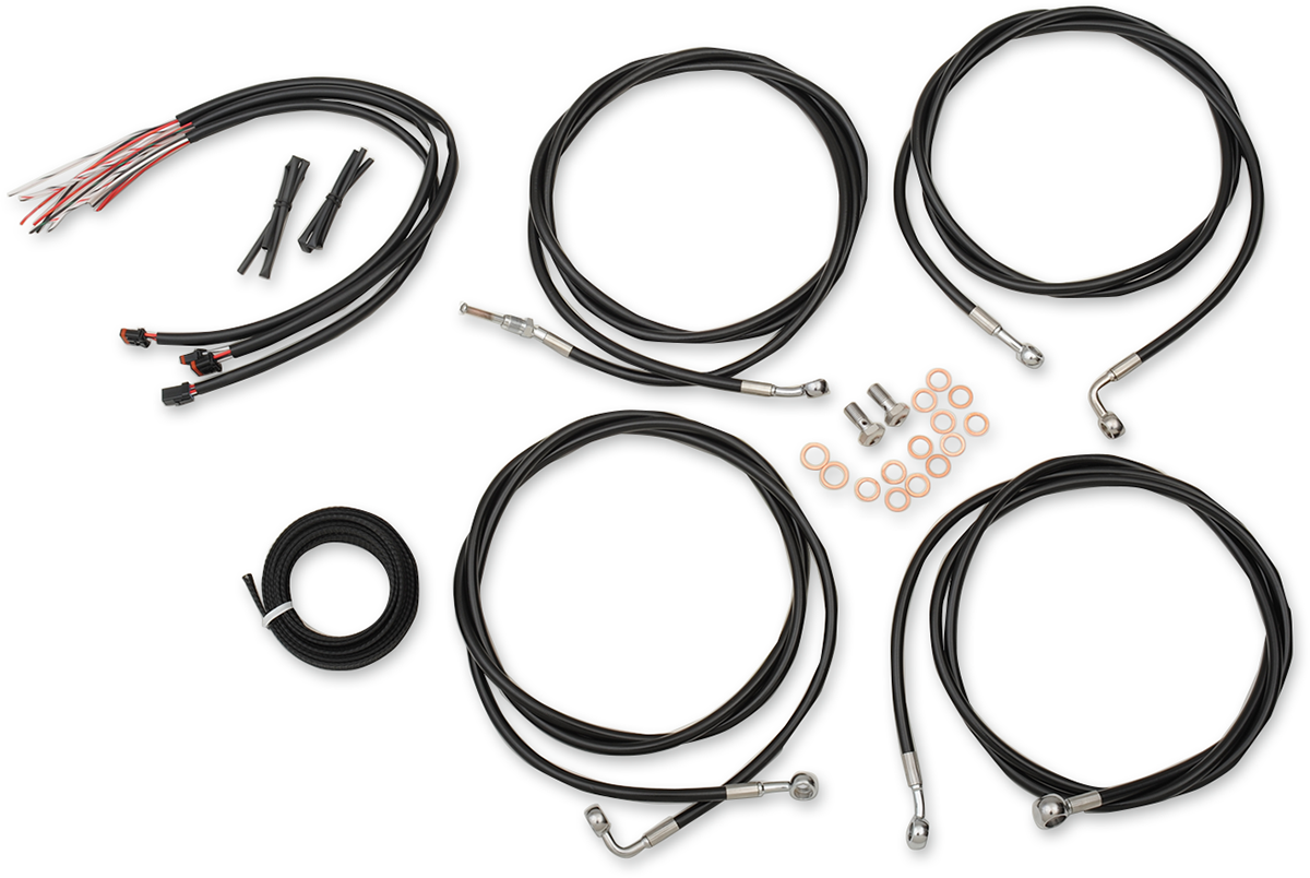 LA CHOPPERS Complete Black Vinyl Braided Handlebar Cable/Brake Line Kit - 12"-14" Handlebars - '17-'20 FL LA-8054KT2-13B