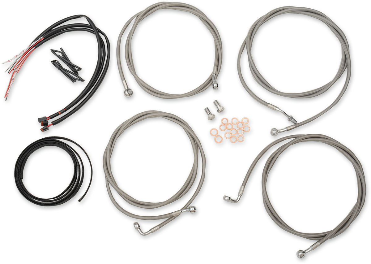 LA CHOPPERS Complete Stainless Braided Handlebar Cable/Brake Line Kit - 12"-14" Handlebars - '17-'20 Touring LA-8054KT2-13