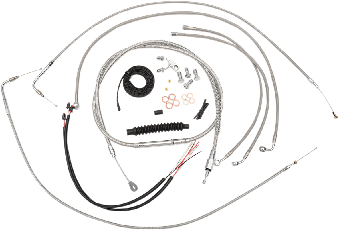 LA CHOPPERS Complete Stainless Braided Handlebar Cable/Brake Line Kit - 12"-14" Handlebars - '15 FXSB LA-8122KT2-13