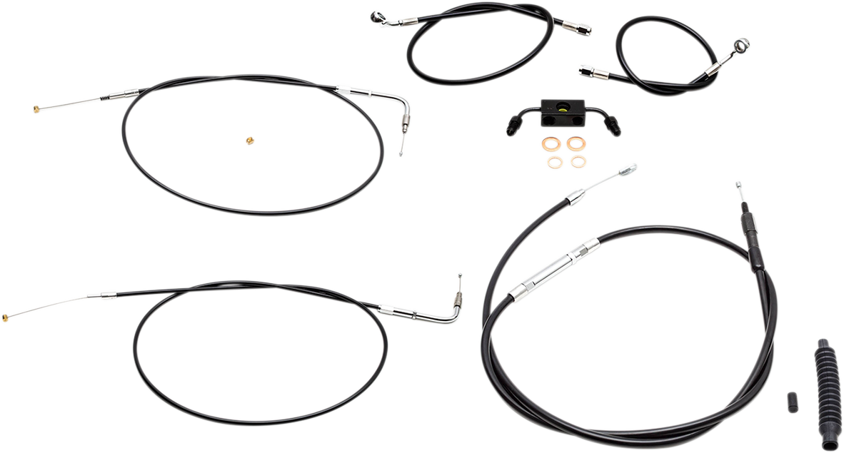 LA CHOPPERS Standard Black Vinyl Handlebar Cable/Brake Line Kit - 15"-17" Ape Hangers - '12-'17 FXDF LA-8231KT-16B