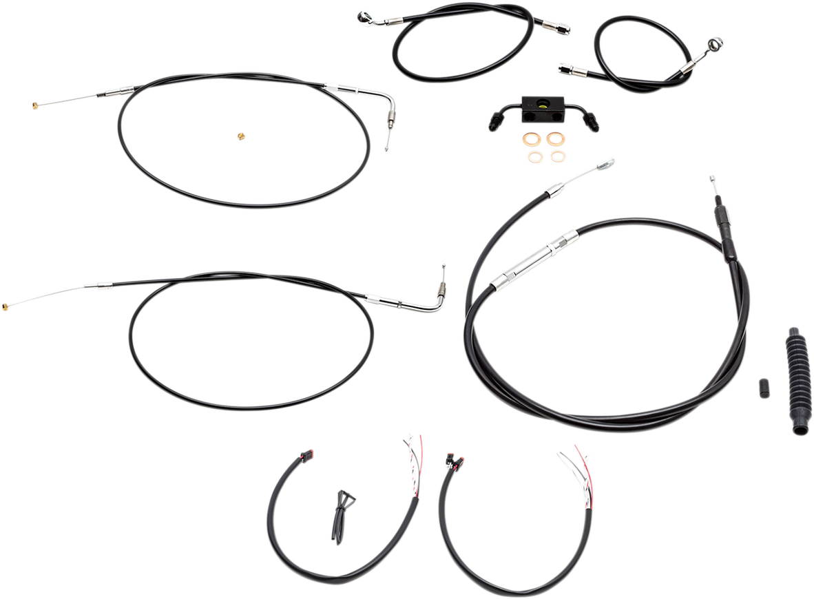 LA CHOPPERS Complete Black Vinyl Braided Handlebar Cable/Brake Line Kit - 15"-17" Handlebars - '12-'17 FXDF LA-8231KT2-16B