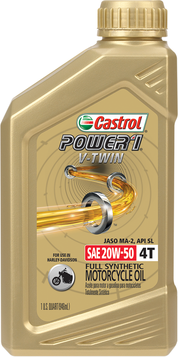 CASTROL Power 1® Synthetic Engine Oil - V-Twin - 20W-50 - 1 US quart 15D28D